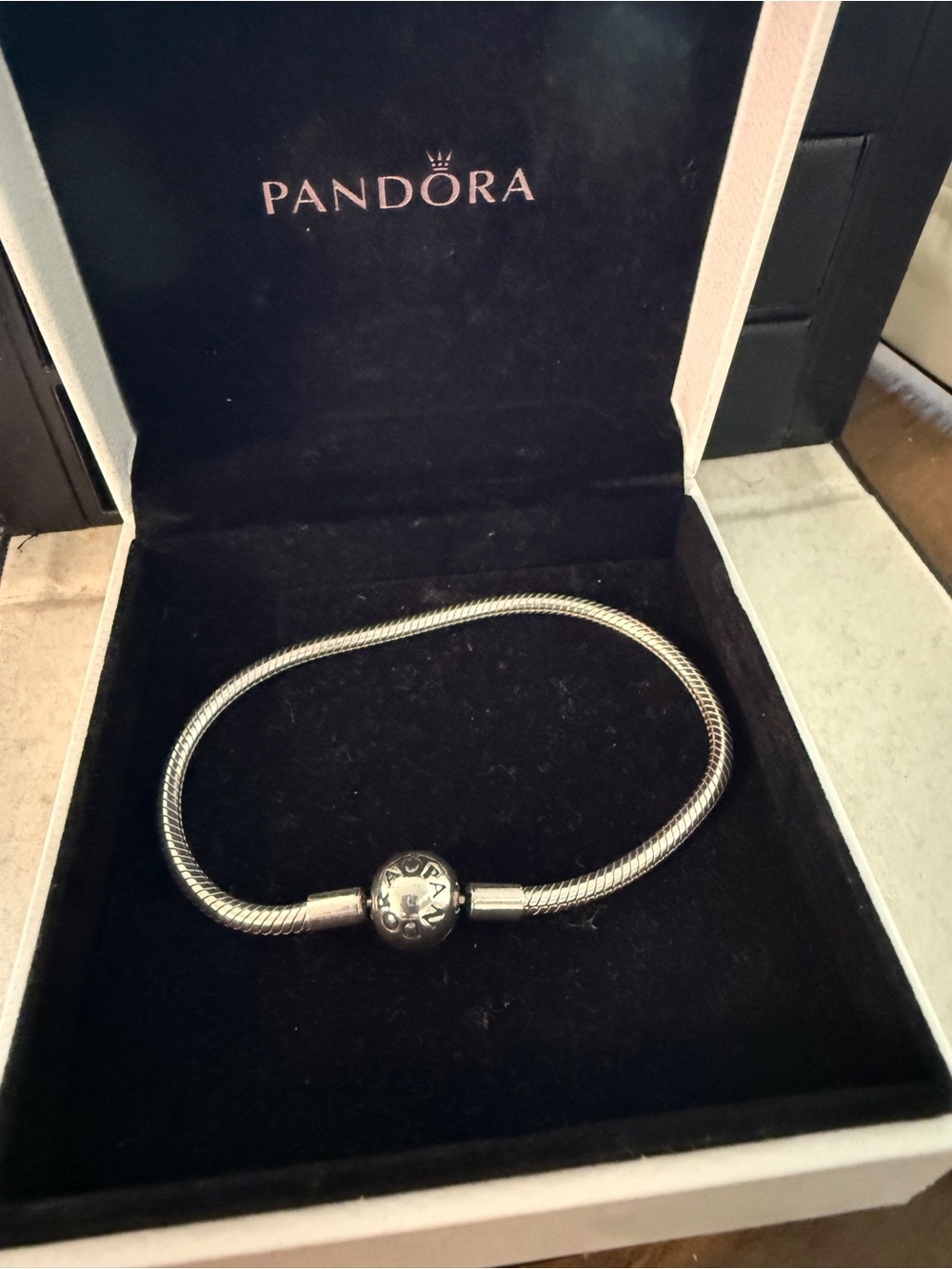Pandora Silver Snake Chain Bracelet with Logo Clasp